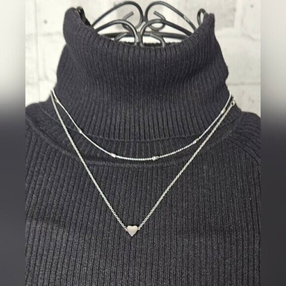 Silver Tone Love Heart Layered Choker Necklace Simple Beads Pendant - Picture 2 of 5